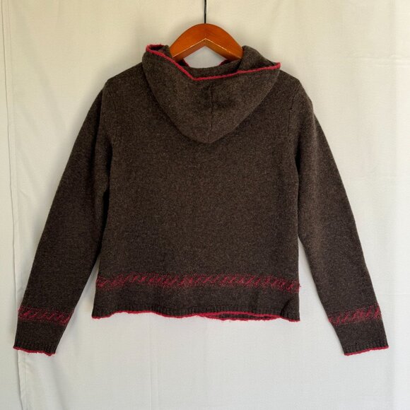 90s Vintage Lands End Brown Red Wool Mohair Blend Hooded Cardigan Sweater Size L - Picture 7 of 14
